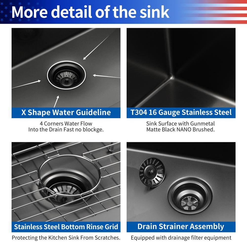 33'' Stainless Steel Undermount Double Bowl Kitchen Sink