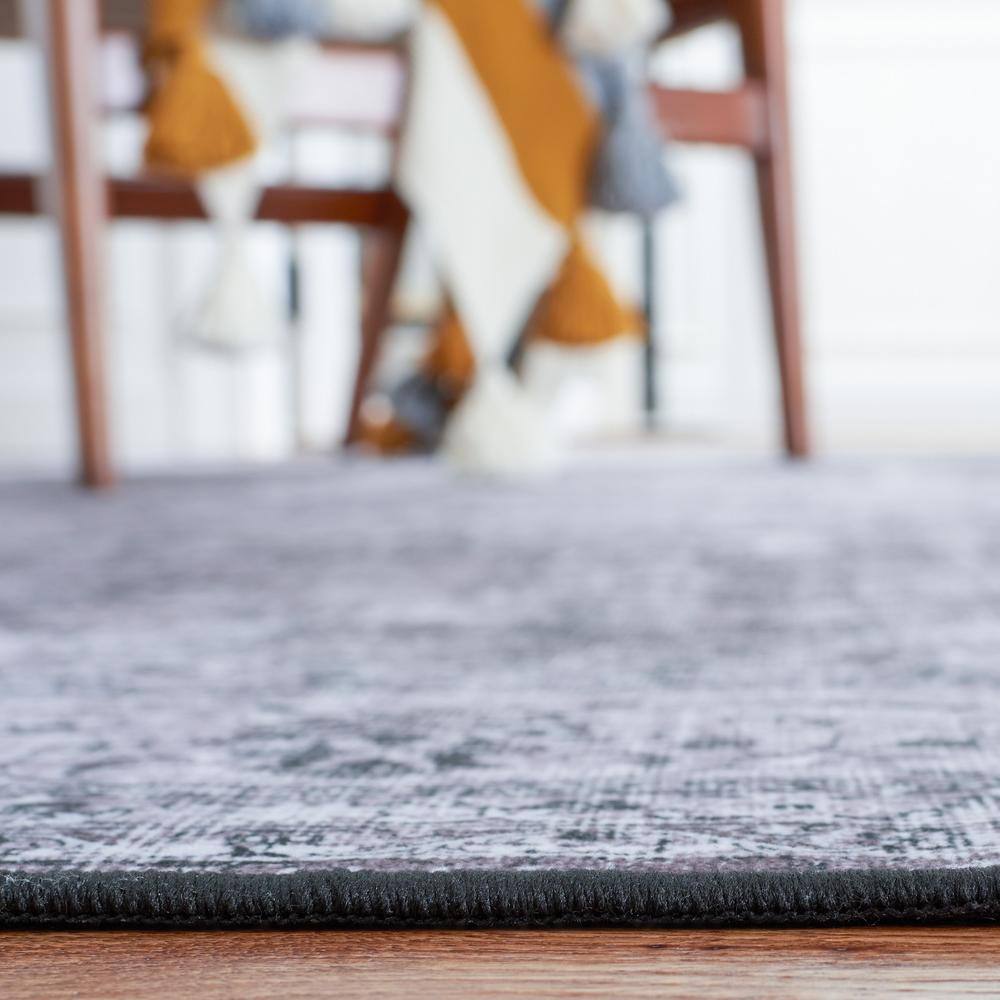Tucson Black & Grey Non-Slip Washable Square Area Rug, 6' x 9'