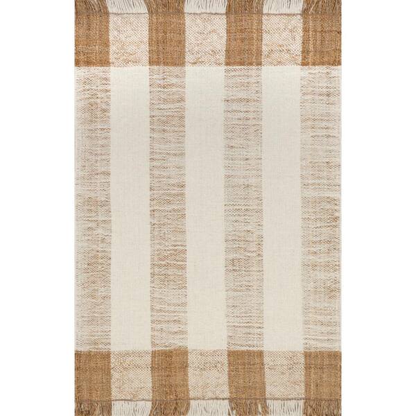 nuLOOM Wisteria Striped Wool Blend Tasseled Ivory 8 ft. x 10 ft. Area