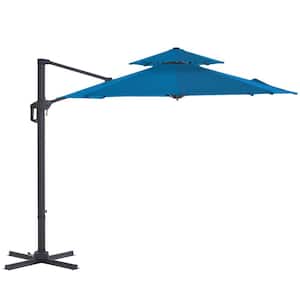 11 ft. 2-Tier Aluminum Patio Offset Umbrella Cantilever Umbrella, Fade Resistant and 6-Level 360°Rotation in Royal Blue