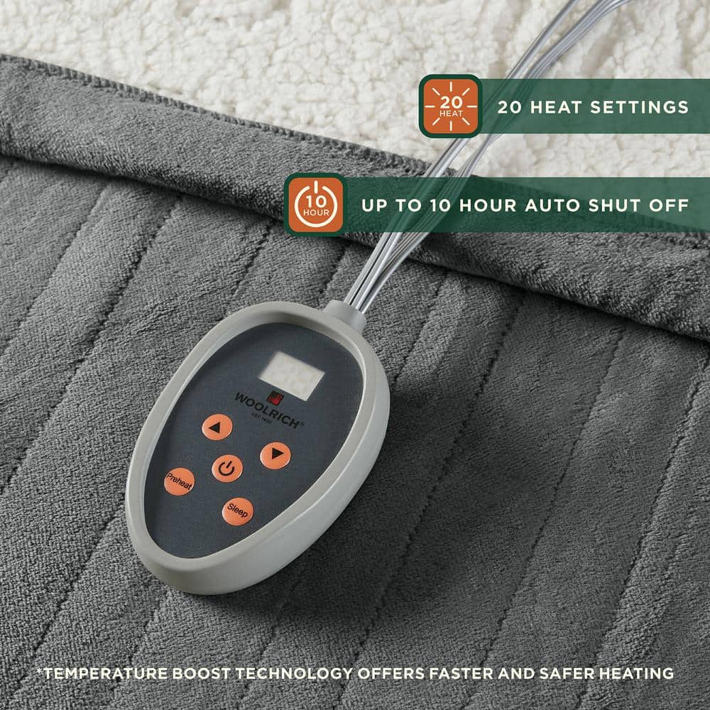 Full Gray Plush to Berber Electric Heated Blanket