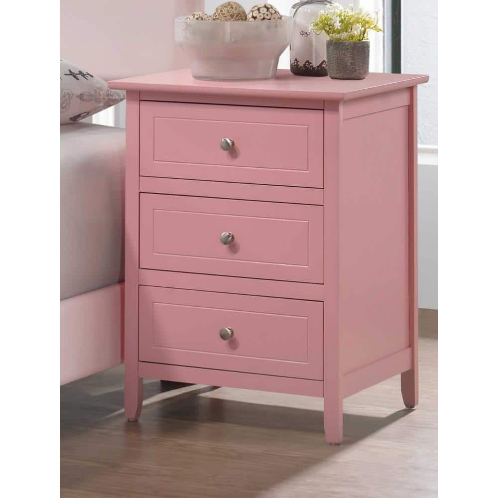 Daniel Pink 3-Drawer Solid Wood Nightstand