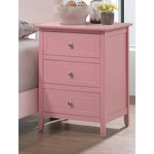 Daniel 3-Drawer Pink Nightstand (25 in. H x 19 in. W x 15 in. D)