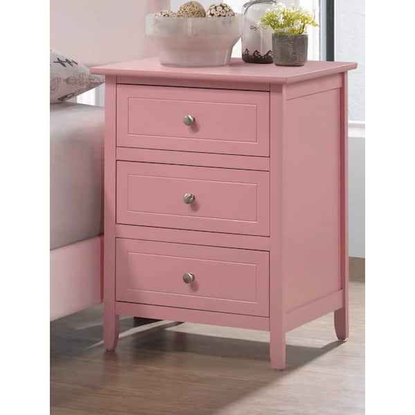 AndMakers Daniel 3-Drawer Pink Nightstand (25 in. H x 19 in. W x 15 in. D)