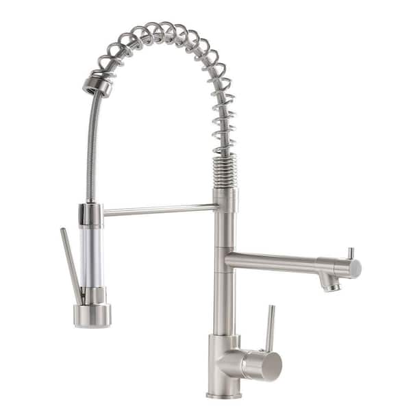 Single Hole Single Handle Pull Down Sprayer Kitchen Faucet, Modern Kitchen Sink Faucet in Brushed Nickel