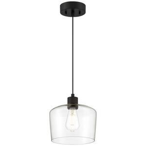 Port Nine Integrated LED Matte Black Shaded Pendant with Clear Glass Shade