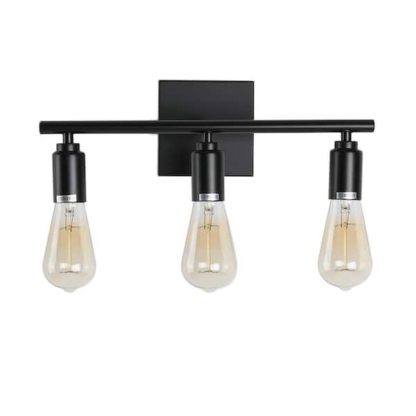 Briignite 16 in. 3-Light Matte Black Industrial Iron Vanity Light with Dimmable Features, No Shade, 60 W for Bathroom