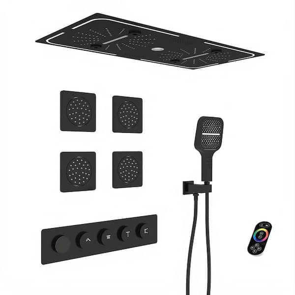 7-Spray Settings Ceiling Mount Rectangular LED Mood Lighting Dual Fixed and Handheld Shower Head 1. 8 GPM in Matte Black