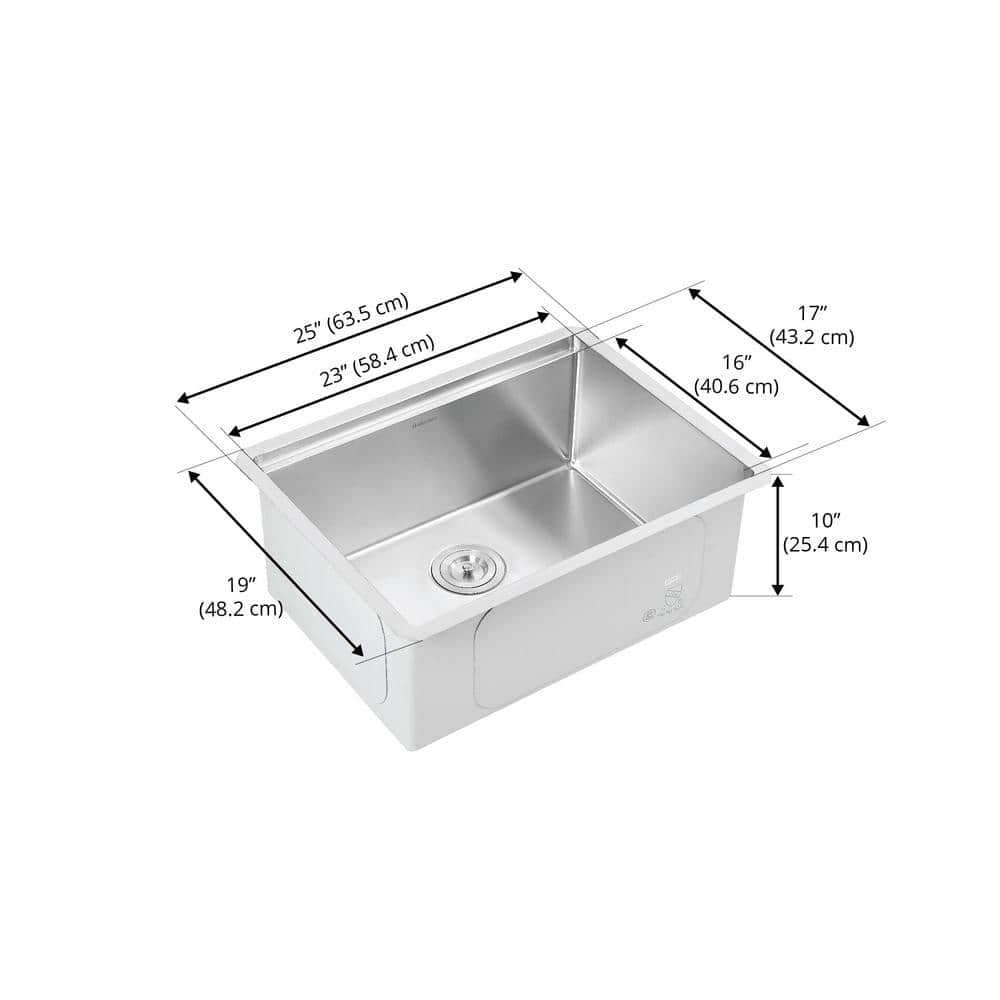 25" Stainless Steel Undermount Single Bowl Workstation Kitchen Sink