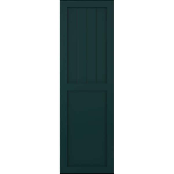 Ekena Millwork 15 in. x 27 in. True Fit PVC Farmhouse/Flat Panel Combination Fixed Mount Board & Batten Shutters Pair in Thermal Green