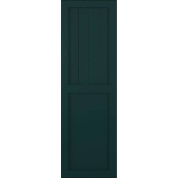 Ekena Millwork 15 in. x 32 in. PVC True Fit Farmhouse/Flat Panel Combination Fixed Mount Board & Batten Shutters Pair in Thermal Green