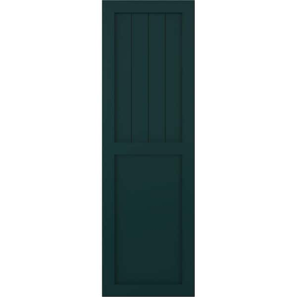 Ekena Millwork 18 in. x 76 in. True Fit PVC Farmhouse/Flat Panel Combination Fixed Mount Board & Batten Shutters Pair in Viridian Green