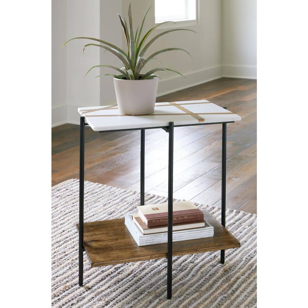 Braxmore Rectangular Black and White Marble Wood Accent Table