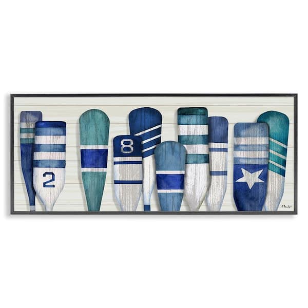 Port Oars Nautical Blue Patterns by Paul Brent Black Framed Giclee Art Print Coastal 30 in. x 13 in.