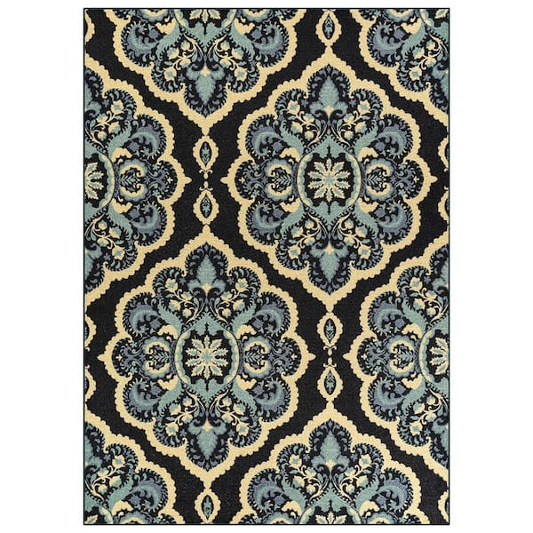 Blue Polyester 5 ft. x 7 ft. Floral Indoor Area Rug