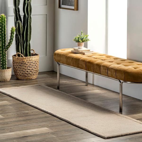 Marianne Handmade Wool Border Beige 2 ft. x 8 ft. Casual Runner Rug