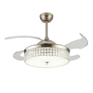 42 in. Indoor Silver Crystal Decor 3-Speed Integrated LED Retractable Blades Ceiling Fan with Remote Control