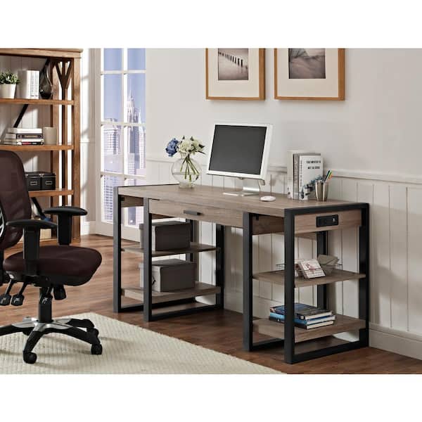 Walker Edison Furniture Company Urban Blend 60 in. Ash Grey Rectangular 1-Drawer Writing Desk with Keyboard Tray