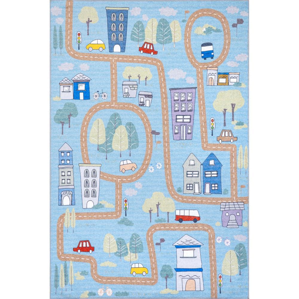 Reviews for nuLOOM Chalea Kids Town Machine Washable Blue 5 ft. x 8 ft