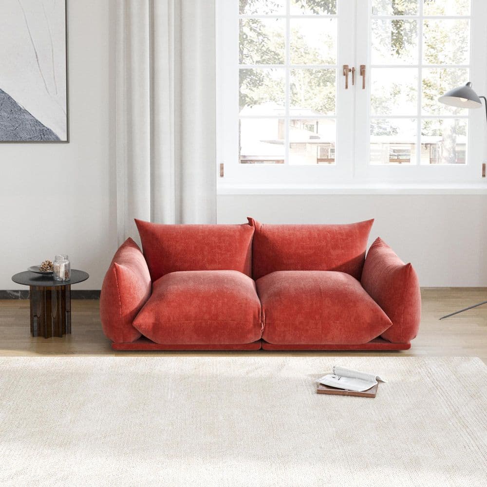 77.16 in Wide Square Arm Chenille Modern Modular Sectional Deep Seat Foam Filled Sofa in Orange price history on PriceWatchPro