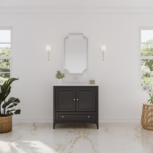 Fresca Oxford 36 in. Bath Vanity in Espresso with Quartz Stone Vanity Top in White with White Basin