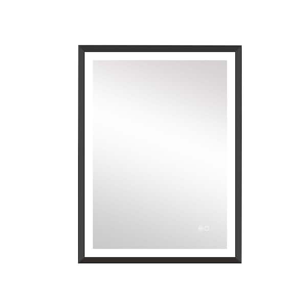 Unbranded 28 in. W x 36 in. H LED Rectangular Framed Wall Mounted Bathroom Vanity Mirror Front Lighted Mirror in Matte Black