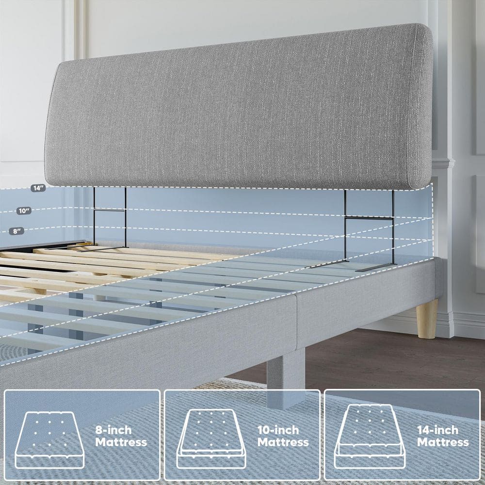 Gray Queen Ergonomic Upholstered Foam Headboard Adjustable Headboard - thumbnail 4