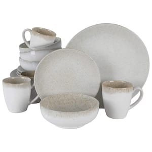 Kashmir 16-Pcs Round Stoneware Dinnerware Set Service of 4 in Tan Sand