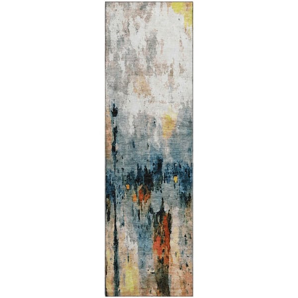 Mayfield Premium Machine Washable Abstract AMF2284 Ivory 2 ft. x 7 ft. Runner Rug
