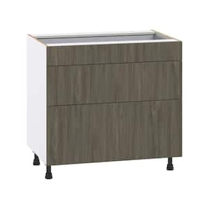 Medora Textured 36 in. W x 34.5 in. H x 24 in. D in Slab Walnut Assembled Base Kitchen Cabinet with 3 Drawers
