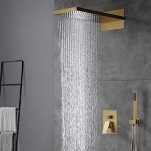 1-Spray Patterns with 2.5 GPM 22 in. Wall Mount Dual Shower Heads in Spot Resist Brushed Gold (Valve Included)