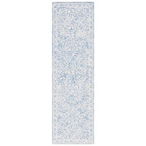 Micro-Loop Blue/Ivory 2 ft. x 7 ft. Trellis Floral Runner Rug