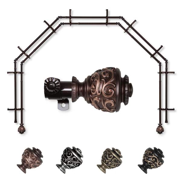 EMOH 13/16" Dia Adjustable 5-Sided Double Bay Window Curtain Rod 28 to 48" (each side) with Diana Finials in Cocoa