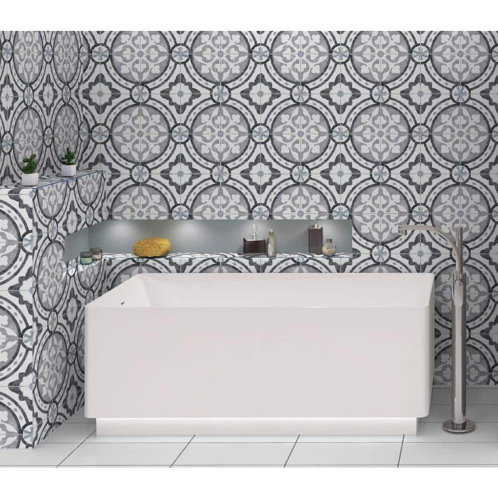 Luv Amore 8" Gray Glazed Porcelain Patterned Tile
