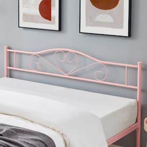 Full Bed Frame, Pink Platform Bed No Box Spring Needed, Heavy Duty Steel Slats Support Bed