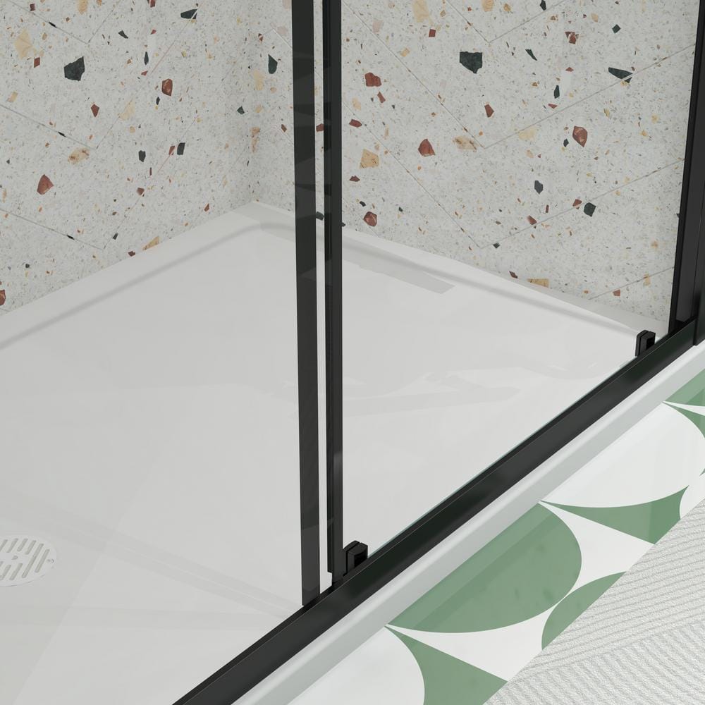 60" Matte Black Sliding Shower Door with Tempered Glass