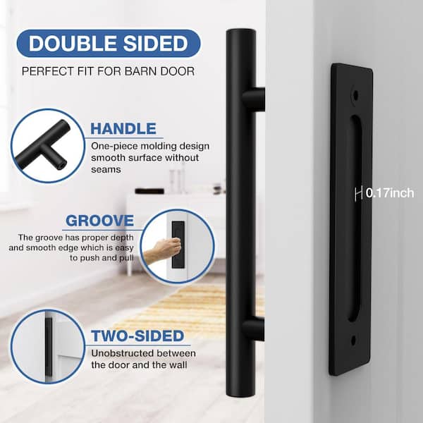 12 in. L Steel Black Satin Nickel Sliding Barn Door Handle Pull with Hook Lock Latch