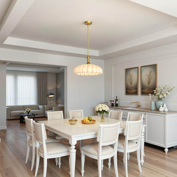 1-Light Gold Glass Pendant Light with White Shade, Modern Hanging Ceiling Lamp for Kitchen, Dining Room, and Bedroom