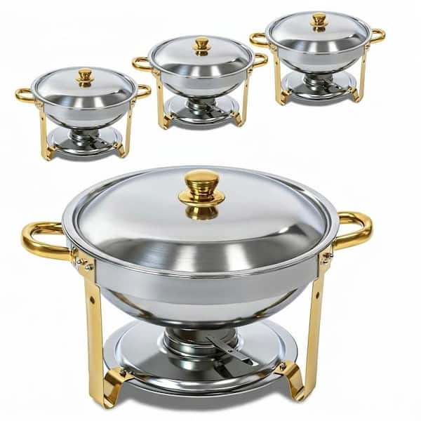 6 qt. Round Chafing Dishes Buffet Set, 4-Pack 304 Stainless Steel Food Warmers for Parties and Catering