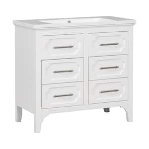 36 in. W x 18 in. D x 34 in. H Single Sink Freestanding Bath Vanity in White with White Resin Top