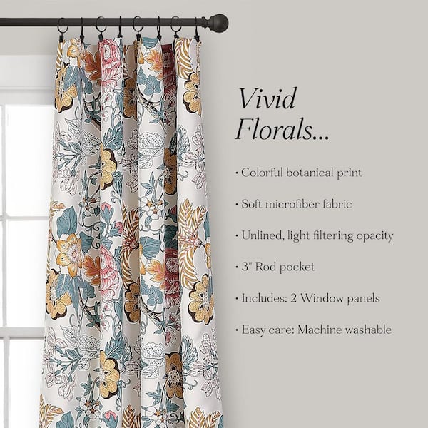 Multi-Colored Polyester 52 in. W x 84 in. L Floral Window Curtain
