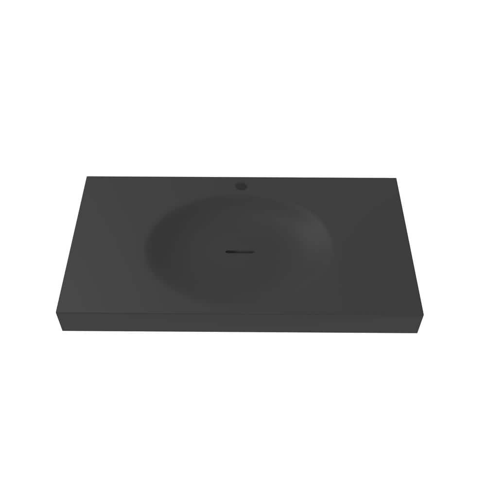castellousa Darleen 36 in. Ultraminimalist Matte Black Solid Surface