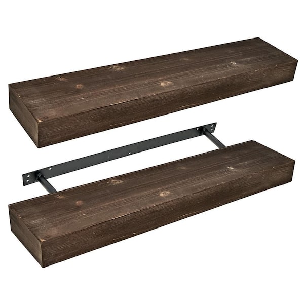 American Art Decor 36.25 in. W x 8.25 in. D Brown MDF Floating Wall Shelf Decorative Wall Shelf Rustic Farmhouse Home