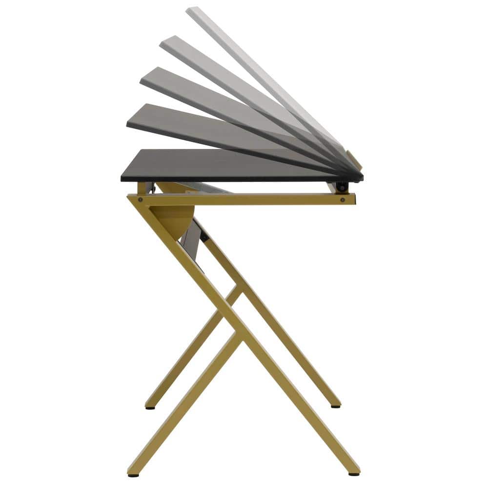 Stellar 36" Black and Gold Adjustable Drawing Table with Padded Stool