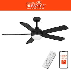 Morland 52 in. Smart Indoor/Covered Outdoor Matte Black Ceiling Fan with Remote and Integrated LED Powered by Hubspace