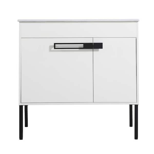 FUNKOL 36.0 in. W x 18.0 in. D x 35.0 in. H Freestanding Bathroom Vanity in White with White Ceramic Top and Sink
