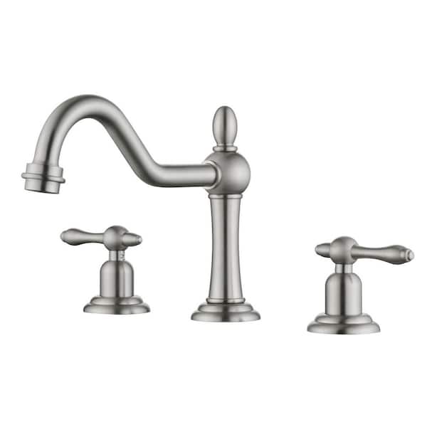 Vintage 8 in. Widespread Double Handle Bathroom Sink Faucet with Corrosion Resistant in Brushed Nickle