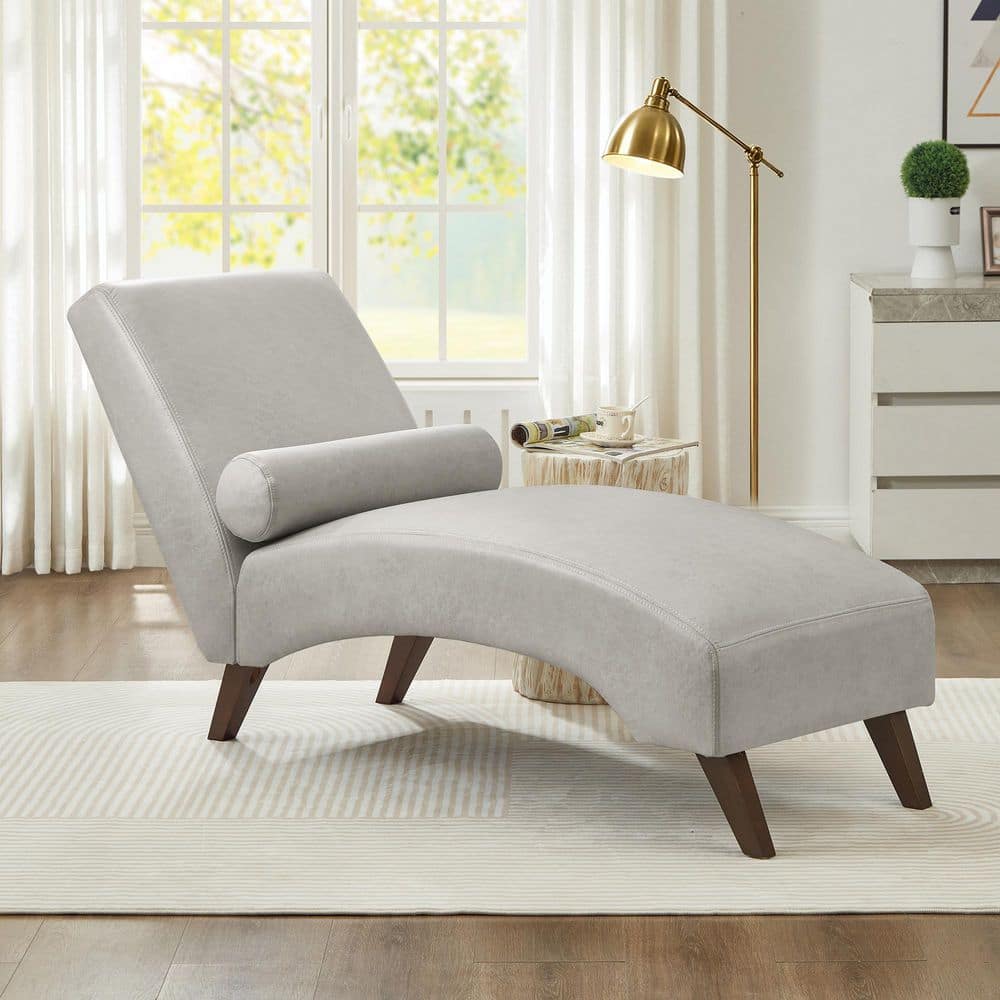 60.5 in. Gray Tech Fabric Mid-Century Chaise Lounge Chair with Bolster Pillow for Living Room & Reading Nook price history on PriceWatchPro