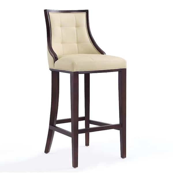 Manhattan Comfort Fifth Avenue 31.5 in. Cream and Walnut Beech Wood Bar Stool with Faux Leather Upholstered Seat