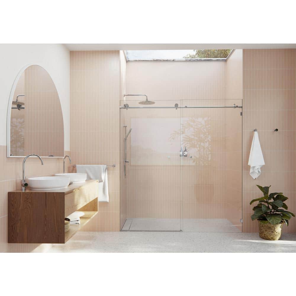 Polished Chrome Frameless Sliding Shower Door with Clear Glass Panels